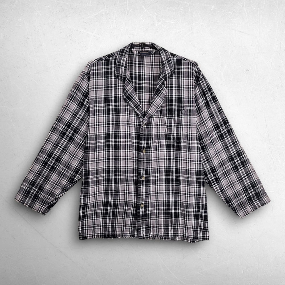 Pendleton Plaid Pajama Shirt Men M Black Grey Sleepwear Lounge Grunge Classic